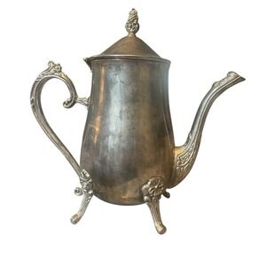 Oneida International Silver‎ Company Ornate Footed Coffee Teapot Vintage Patina